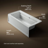 Archer® 66" x 32" alcove Heated BubbleMassage™ air bath with Bask® heated surface, left drain