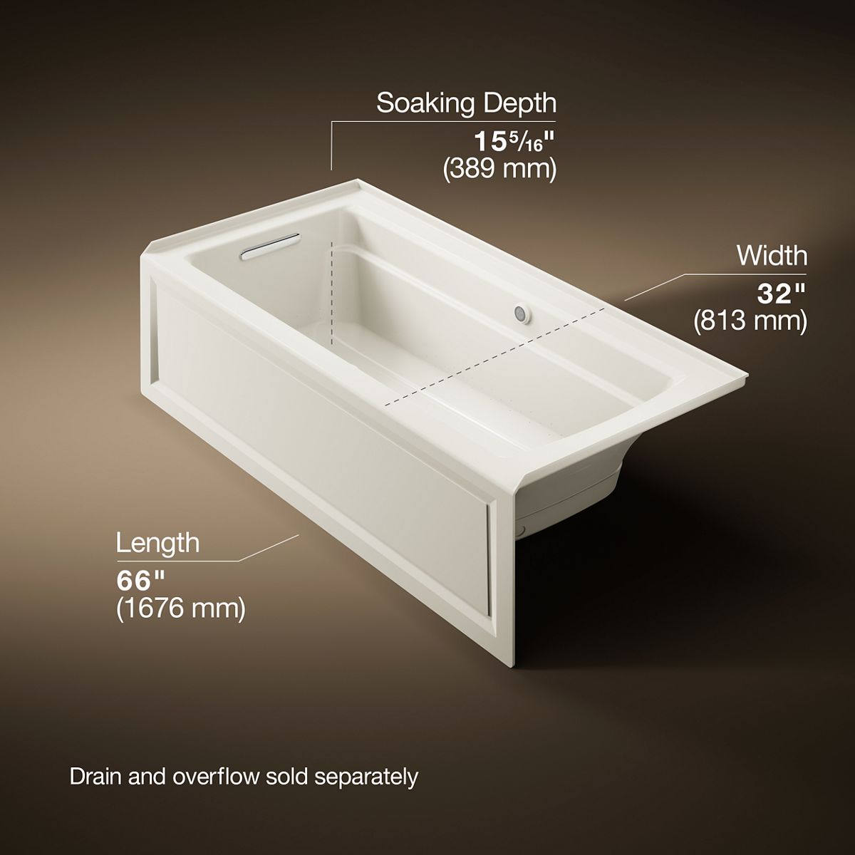Archer® 66" x 32" alcove Heated BubbleMassage™ air bath with Bask® heated surface, left drain