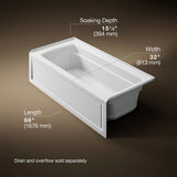 Archer® 66" x 32" alcove Heated BubbleMassage™ air bath, right drain
