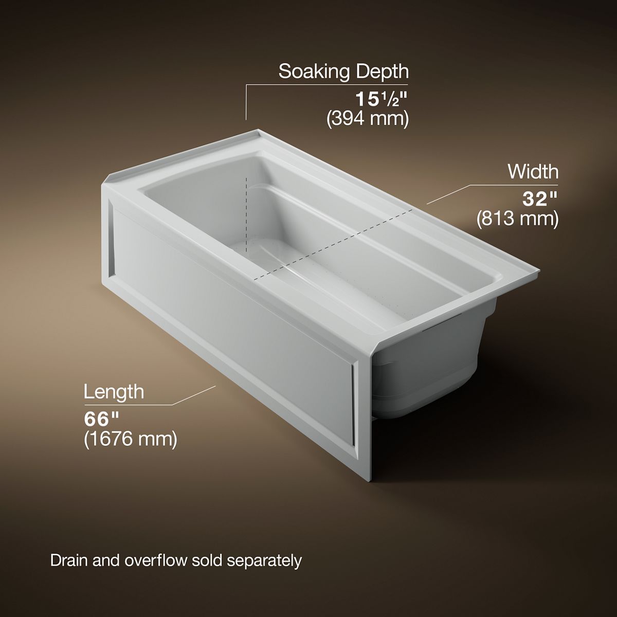Archer® 66" x 32" alcove Heated BubbleMassage™ air bath, right drain