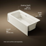 Archer® 66" x 32" alcove Heated BubbleMassage™ air bath with Bask® heated surface, right drain