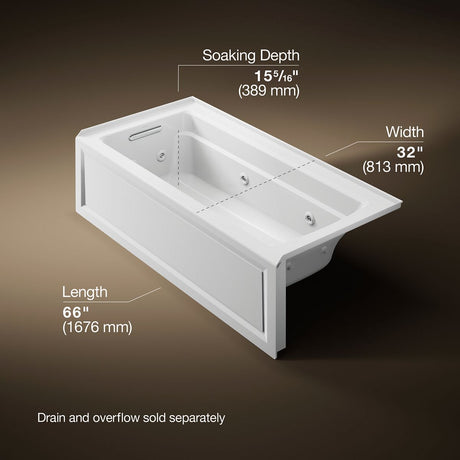 Archer® 66" x 32" alcove heated whirlpool, left hand