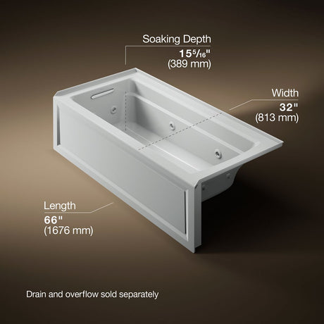 Archer® 66" x 32" alcove heated whirlpool, left hand
