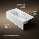 Archer® 66" x 32" alcove whirlpool bath with Bask® heated surface, left drain