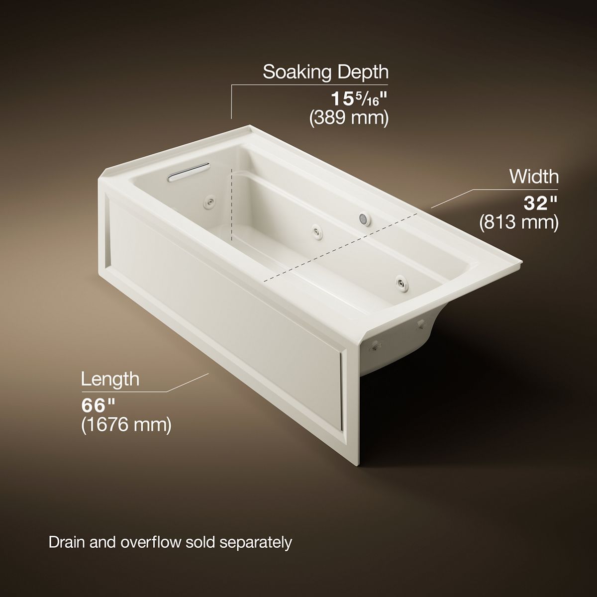Archer® 66" x 32" alcove whirlpool bath with Bask® heated surface, left drain