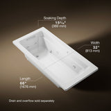 Archer® 66" x 32" drop-in whirlpool bath with Bask® heated surface