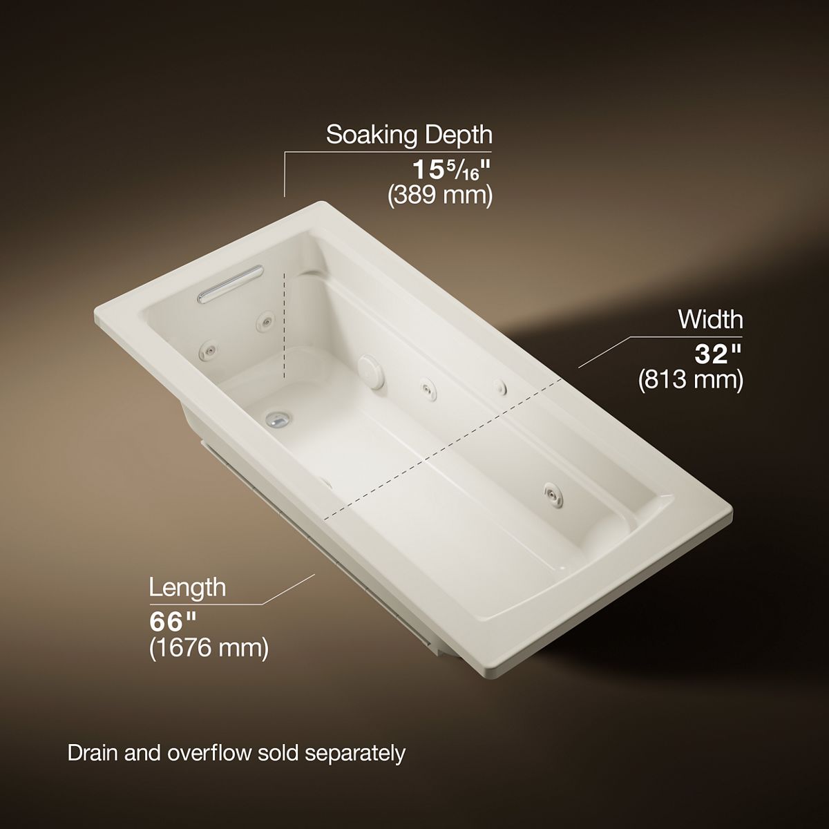 Archer® 66" x 32" drop-in whirlpool bath with Bask® heated surface