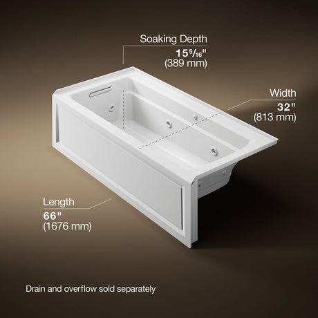 Archer® 66" x 32" alcove Heated BubbleMassage™ air bath and whirlpool, left drain