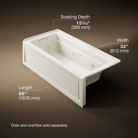 Archer® 66" x 32" alcove Heated BubbleMassage™ air bath and whirlpool, left drain
