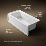 Archer® 66" x 32" alcove Heated BubbleMassage™ air bath and whirlpool, right drain