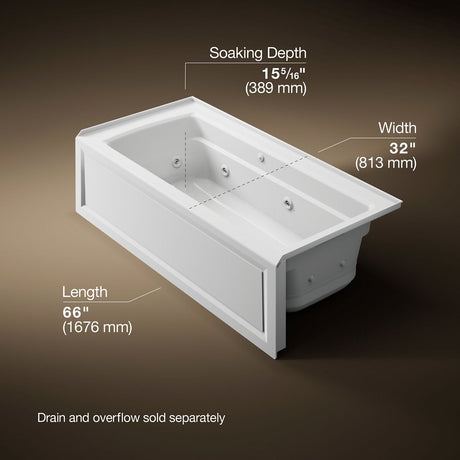 Archer® 66" x 32" alcove Heated BubbleMassage™ air bath and whirlpool, right drain