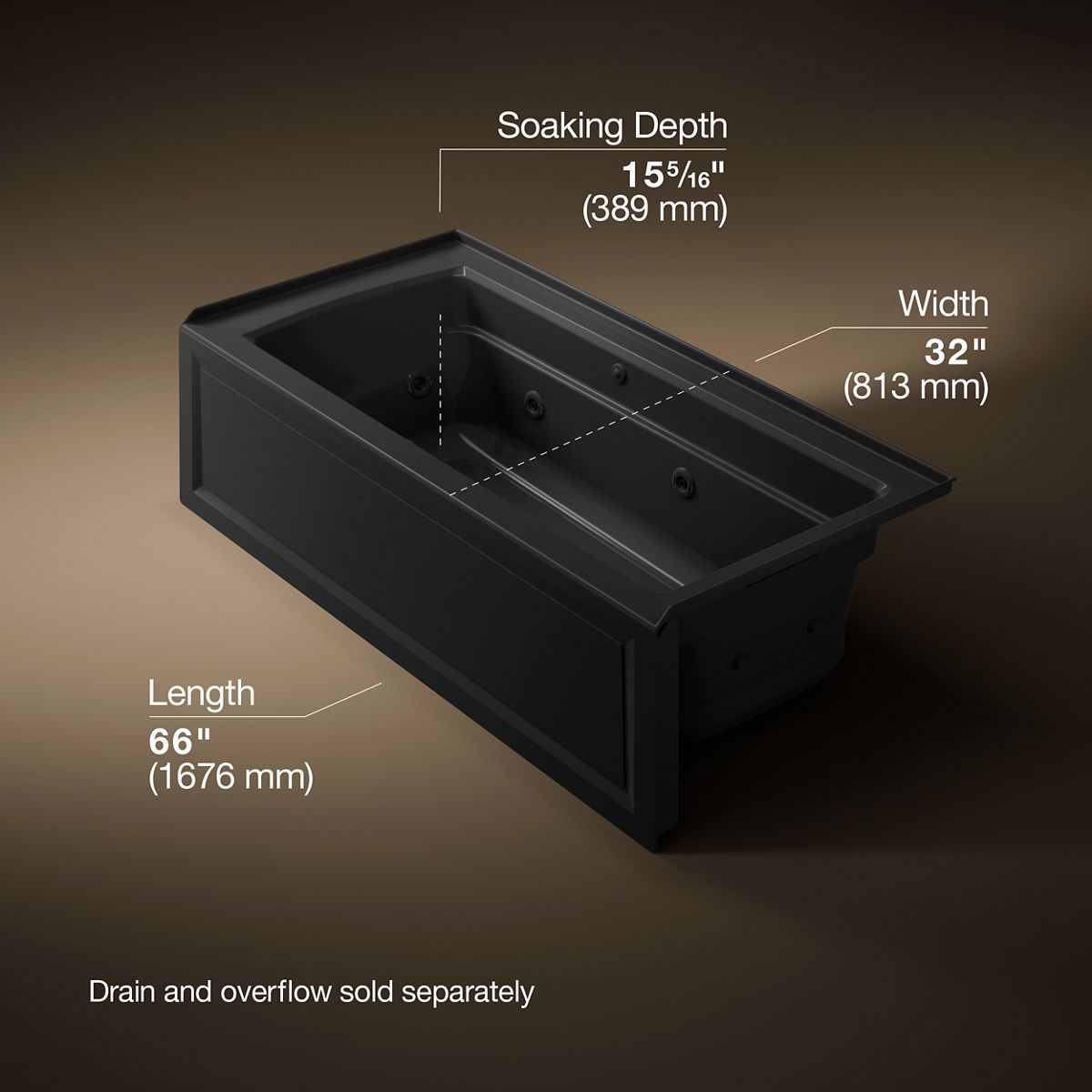 Archer® 66" x 32" alcove Heated BubbleMassage™ air bath and whirlpool, right drain