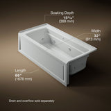 Archer® 66" x 32" alcove Heated BubbleMassage™ air bath and whirlpool, right drain