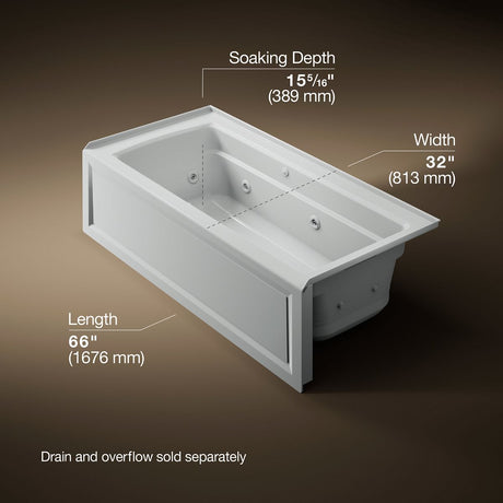 Archer® 66" x 32" alcove Heated BubbleMassage™ air bath and whirlpool, right drain
