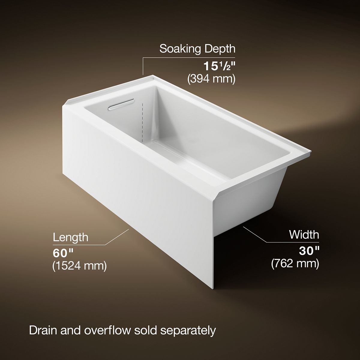 Underscore® 60" x 30" alcove bath, left drain