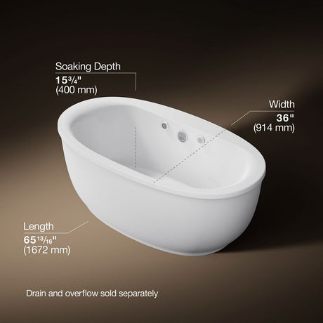 Sunstruck® 65-1/2" x 35-1/2" freestanding Heated BubbleMassage™ air bath with Bask® heated surface and fluted shroud