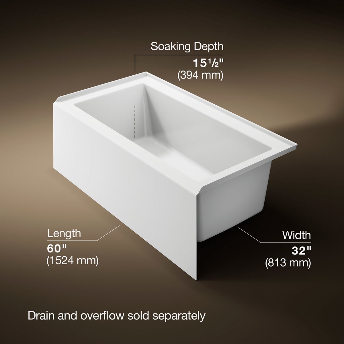 Underscore® 60" x 32" alcove bath, right drain