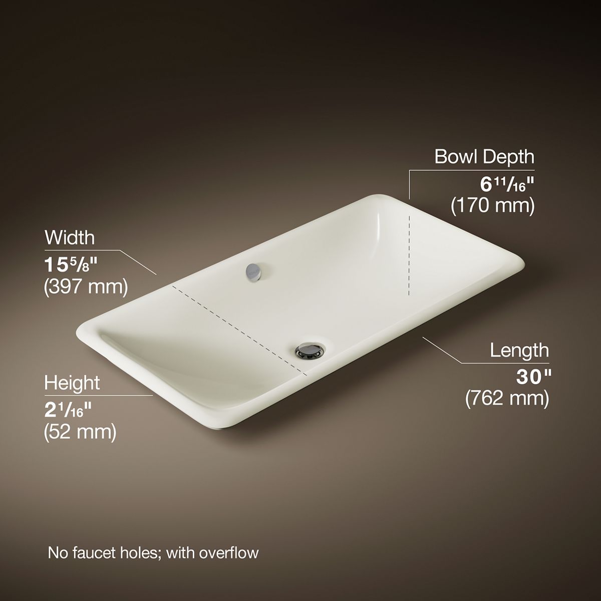 Iron Plains® 30" rectangular drop-in/undermount/vessel bathroom sink with Biscuit painted underside