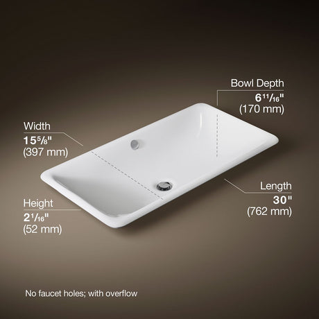 Iron Plains® 30" rectangular drop-in/undermount/vessel bathroom sink with White painted underside