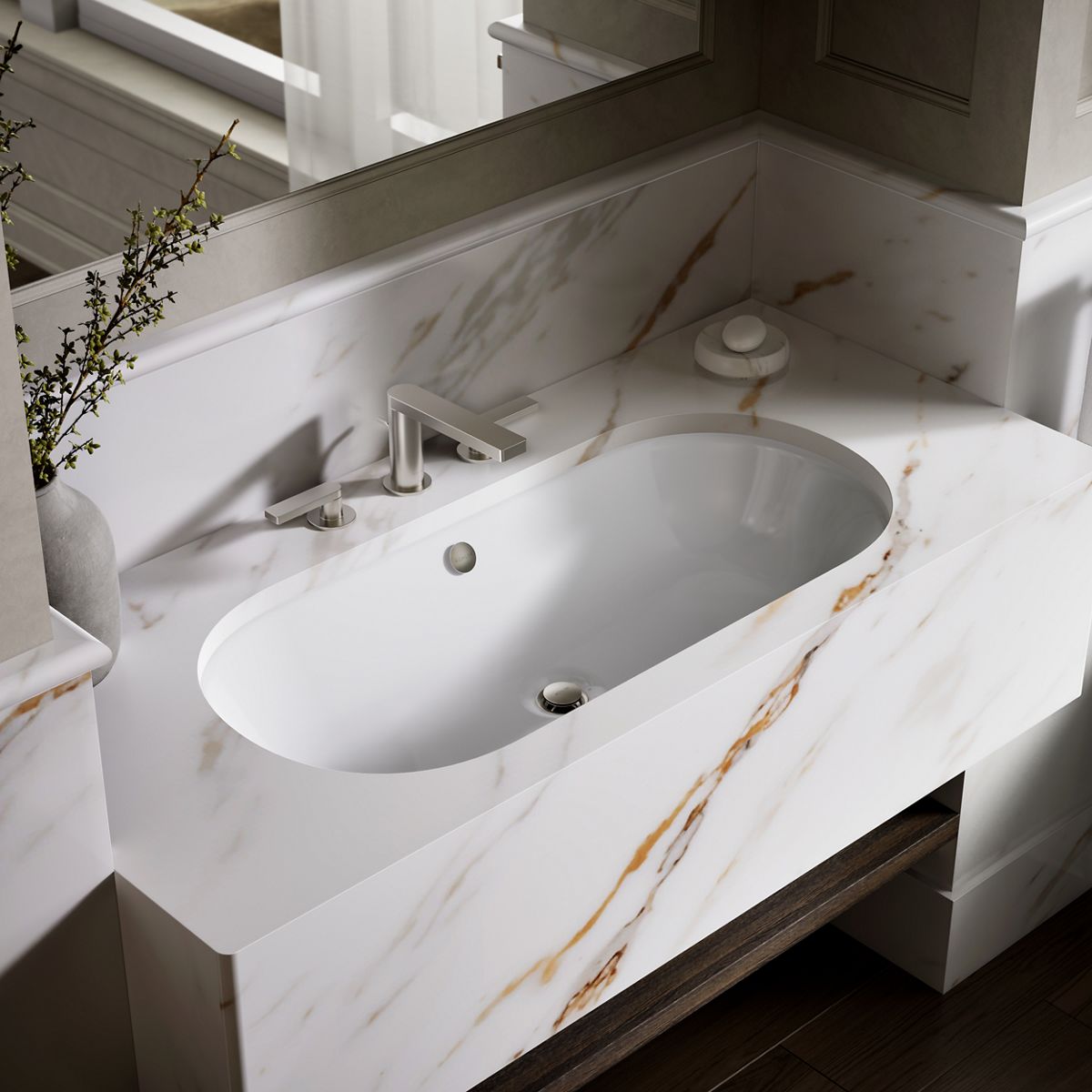 Iron Plains® 33" oval drop-in/undermount bathroom sink