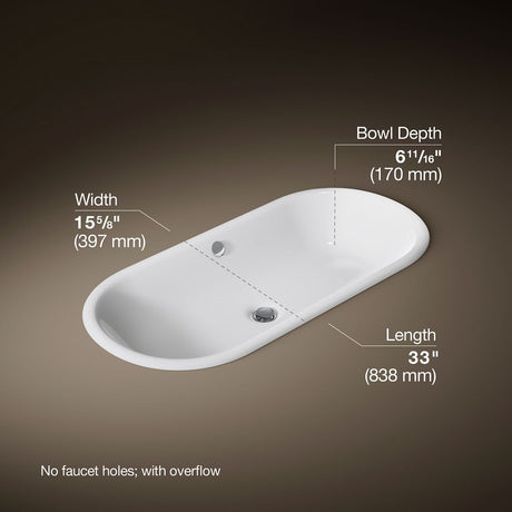 Iron Plains® 33" oval drop-in/undermount bathroom sink