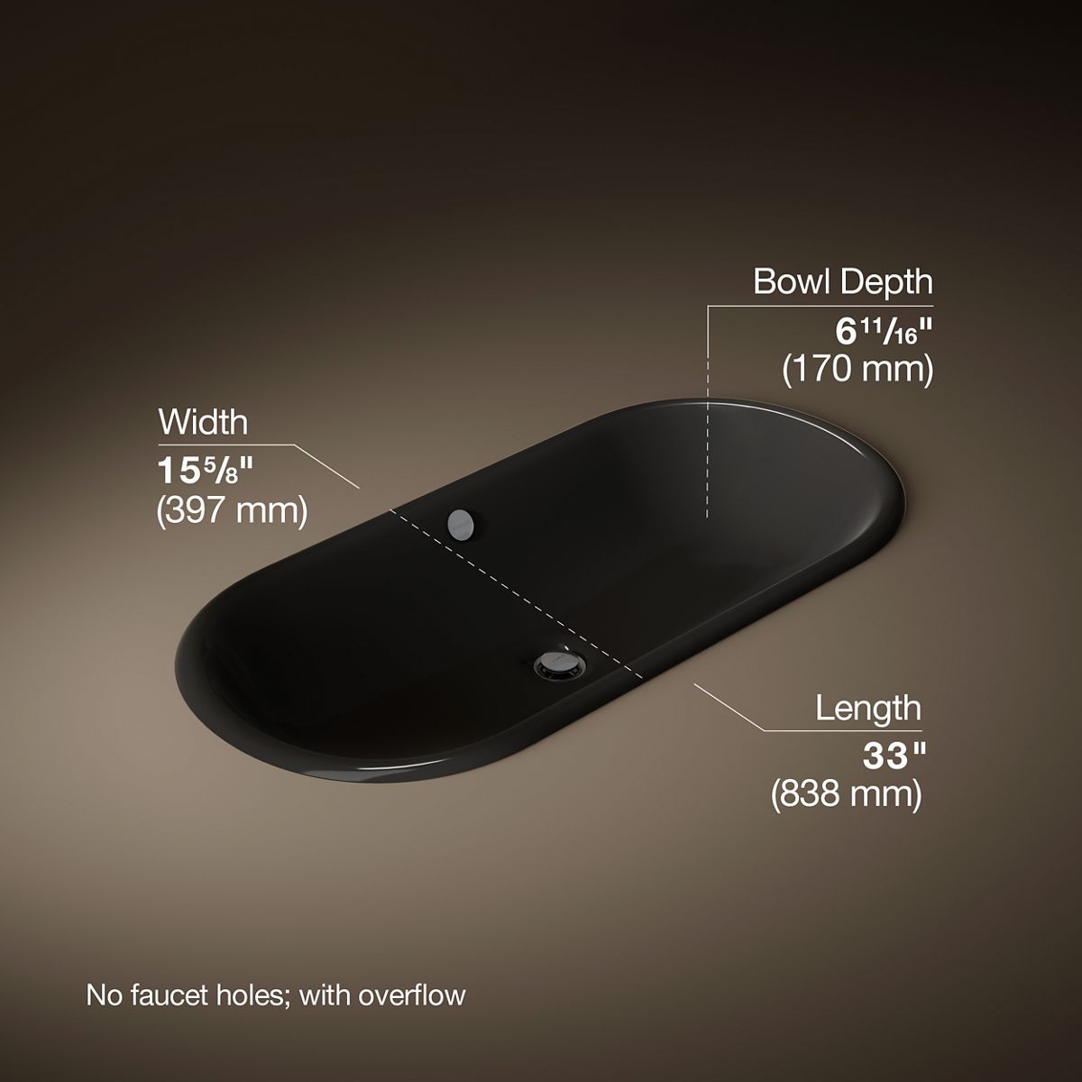Iron Plains® 33" oval drop-in/undermount bathroom sink
