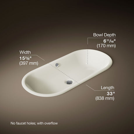 Iron Plains® 33" oval drop-in/undermount bathroom sink