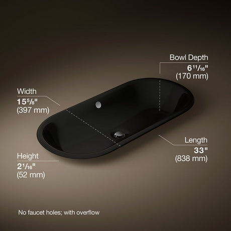 Iron Plains® 33" oval drop-in/undermount/vessel bathroom sink with Iron Black painted underside