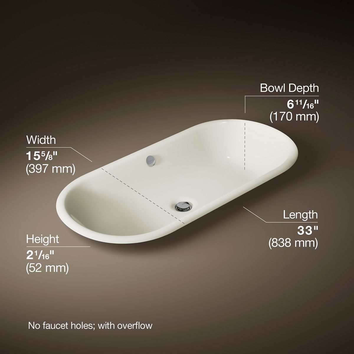 Iron Plains® 33" oval drop-in/undermount/vessel bathroom sink with Iron Black painted underside
