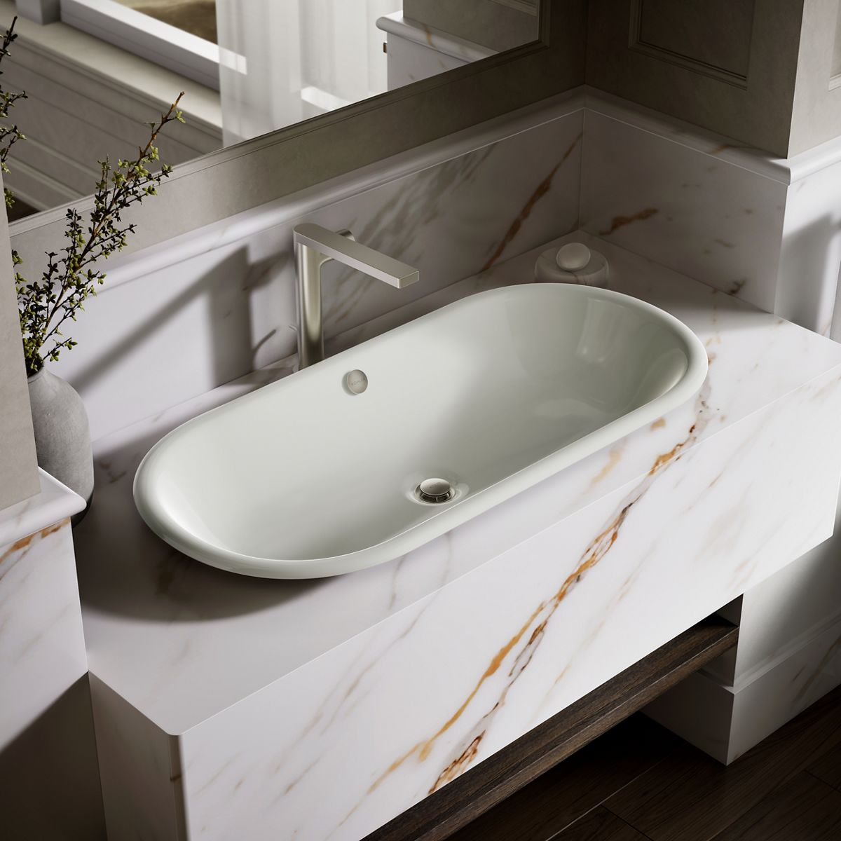 Iron Plains® 33" oval drop-in/undermount/vessel bathroom sink with Iron Black painted underside