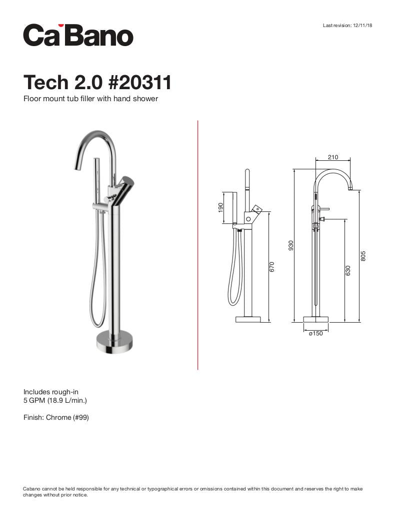 Floor mount tub filler with hand shower