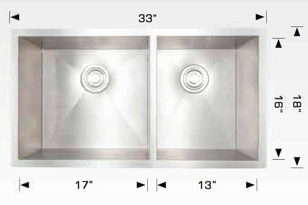 Kitchen Sink 33" X 18" X 9" Bosco Elegant Series #203332