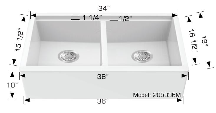 Granite Sinks 36" X 19" X 10" 205036m