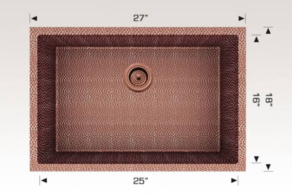 Kitchen Sink 27" X 18" X 9" Bosco Copper Series #206027