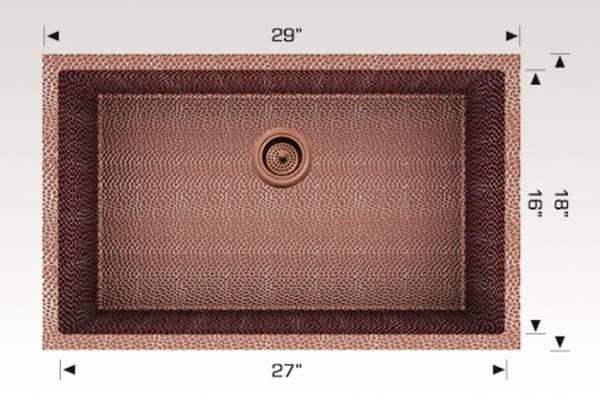 Kitchen Sink 29" X 18" X 9" Bosco Copper Series #206029