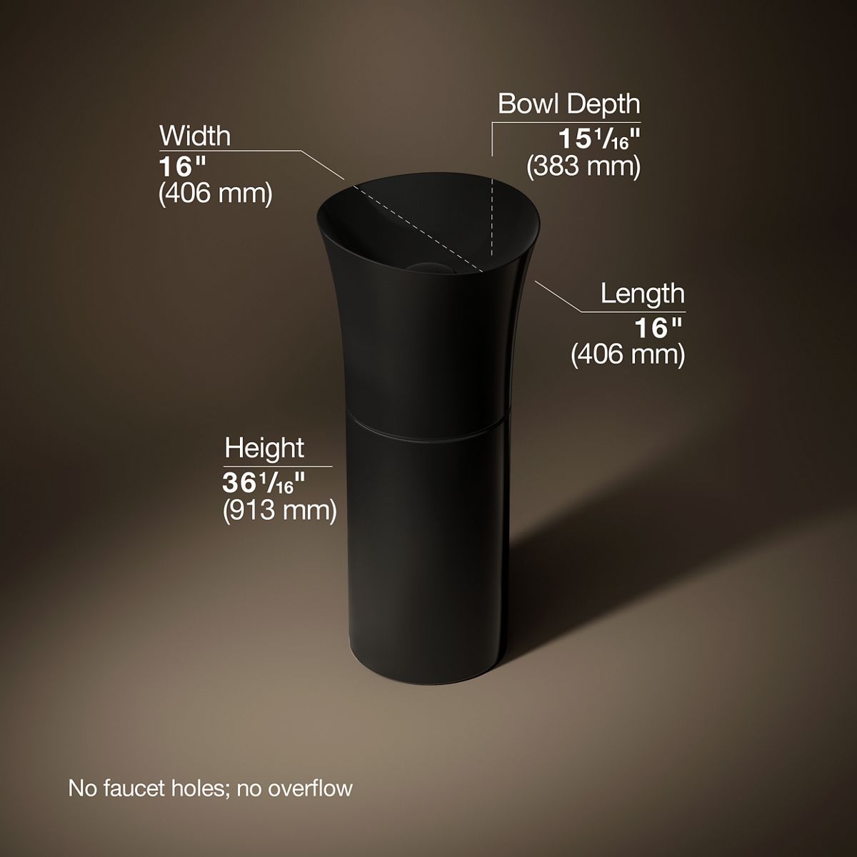 Veil™ 16" pedestal bathroom sink, no overflow