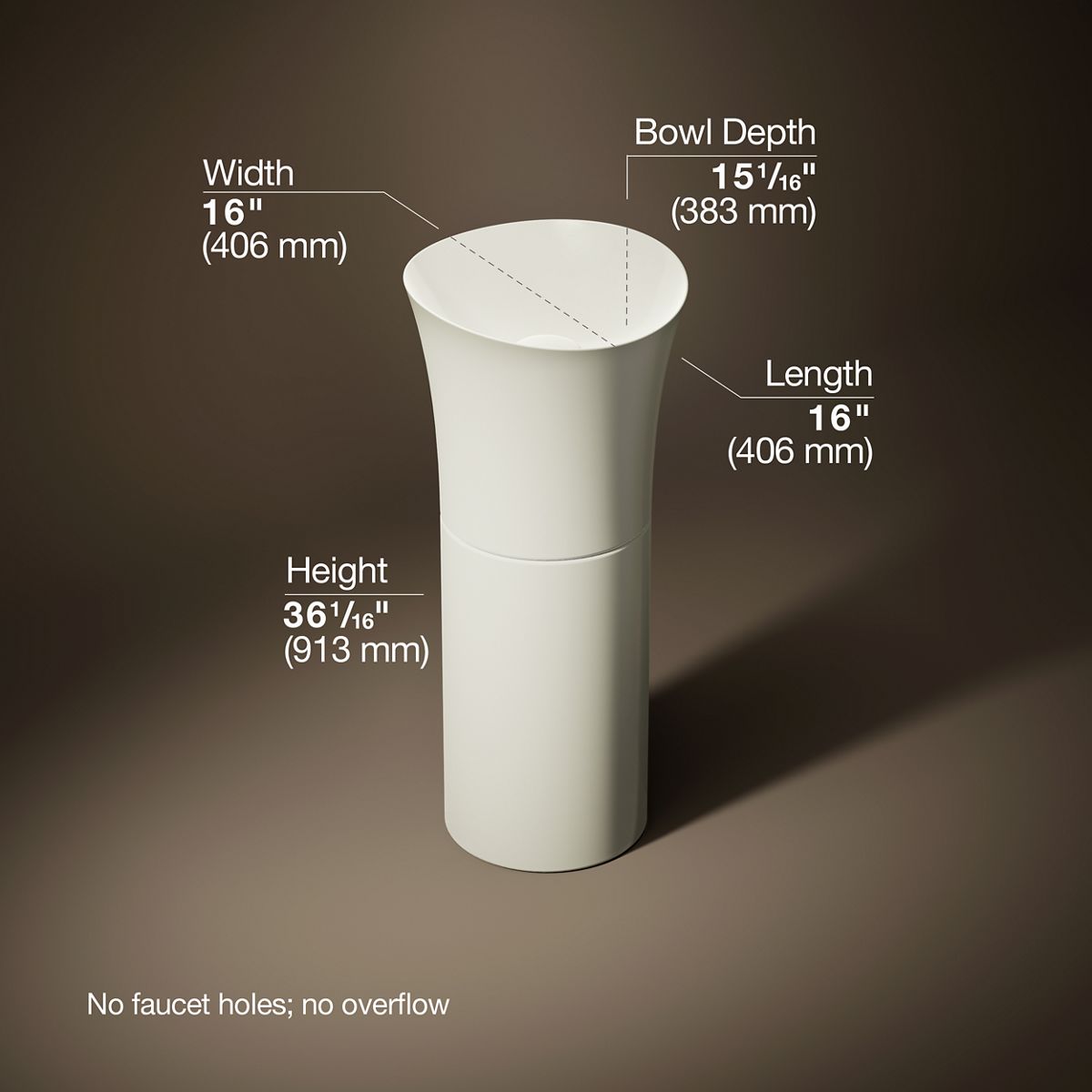 Veil™ 16" pedestal bathroom sink, no overflow