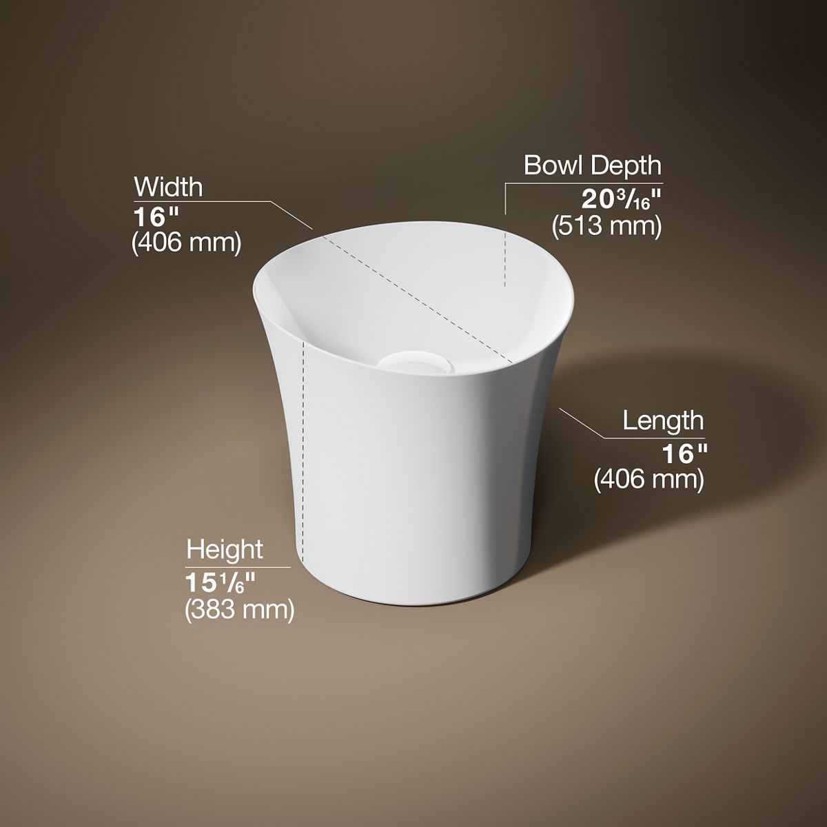 Veil™ 16" round vessel bathroom sink or pedestal sink basin, no overflow
