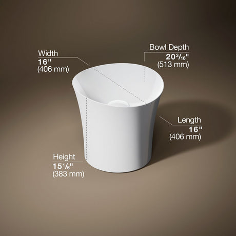 Veil™ 16" round vessel bathroom sink or pedestal sink basin, no overflow