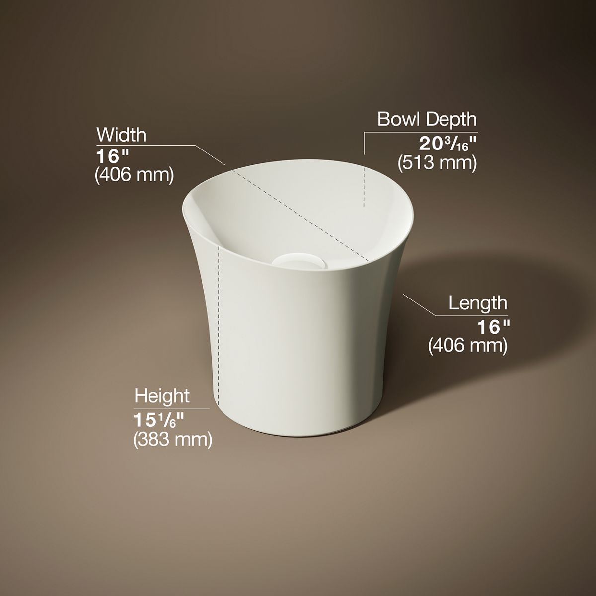 Veil™ 16" round vessel bathroom sink or pedestal sink basin, no overflow