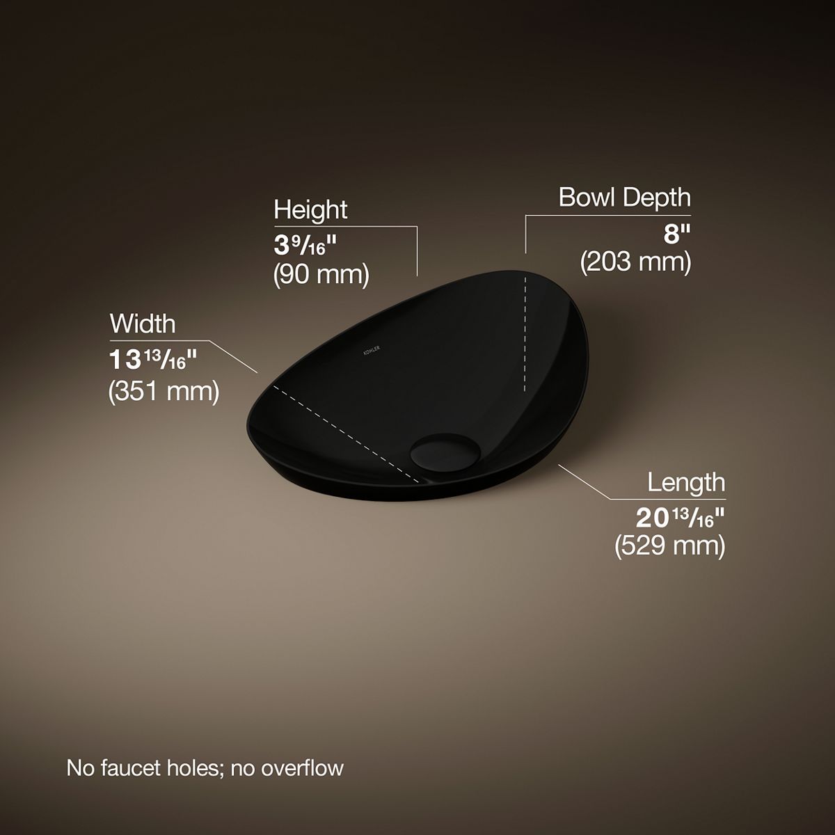 Veil™ 21" oval vessel bathroom sink, no overflow