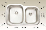Kitchen Sink 32" X 21" X 9" Bosco Standard Series #207042
