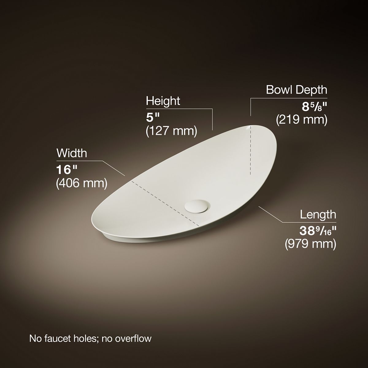 Veil™ 38-1/2" oval vessel bathroom sink, no overflow
