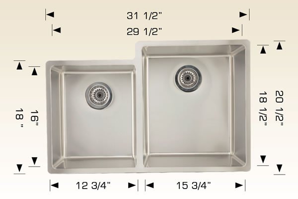 Stainless Steel Sinks 31 1/2" X 20 1/2" X 9" 207120