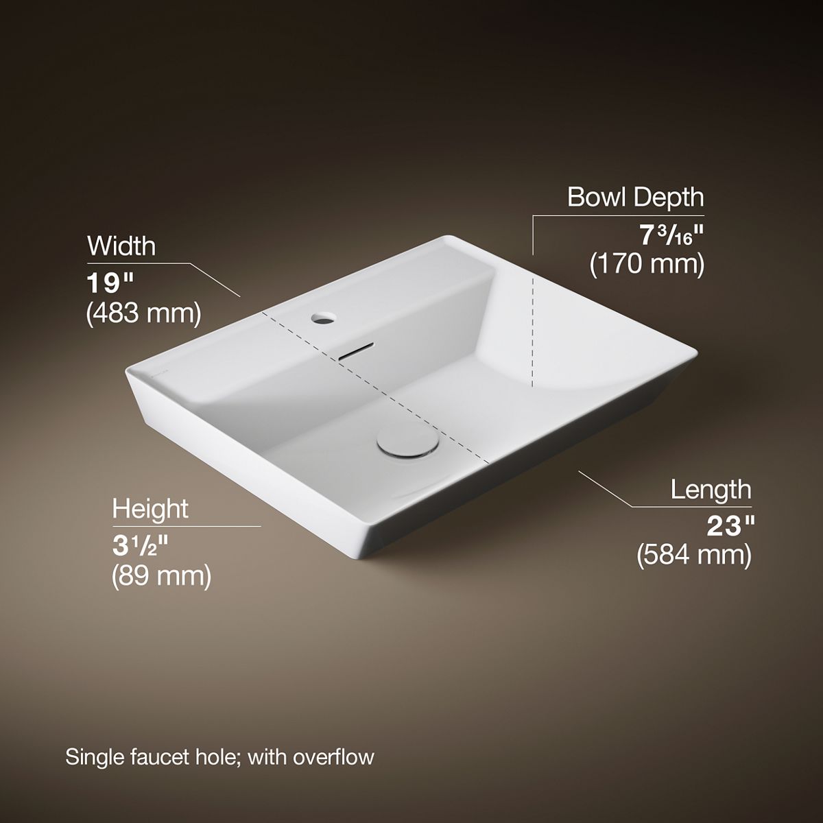 Brazn® 23" rectangular vessel bathroom sink