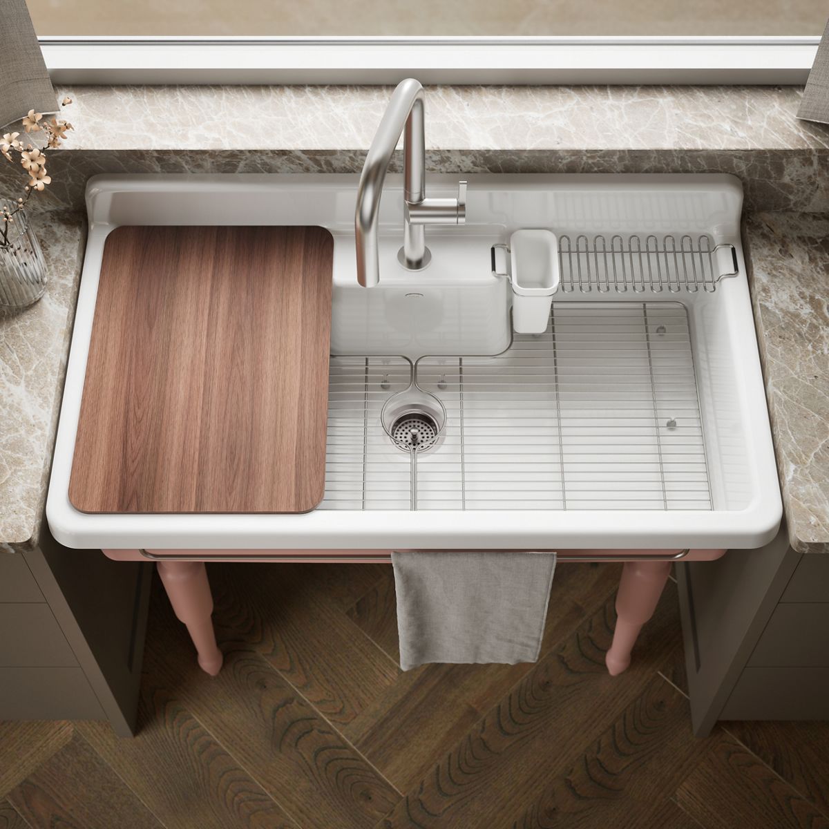Farmstead® 45" top-/wall-mount single-bowl workstation farmhouse kitchen sink