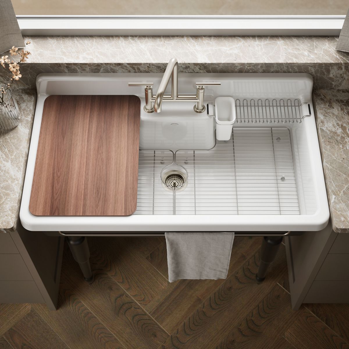 Farmstead® 45" top-/wall-mount single-bowl workstation farmhouse kitchen sink