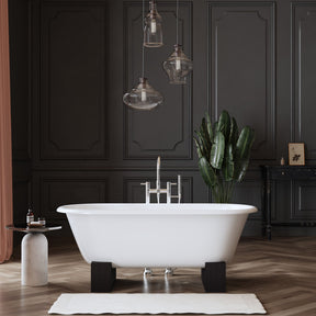 REGAL Cast Iron Bathtub with Wooden Base and Faucet Holes 2128-WW-8