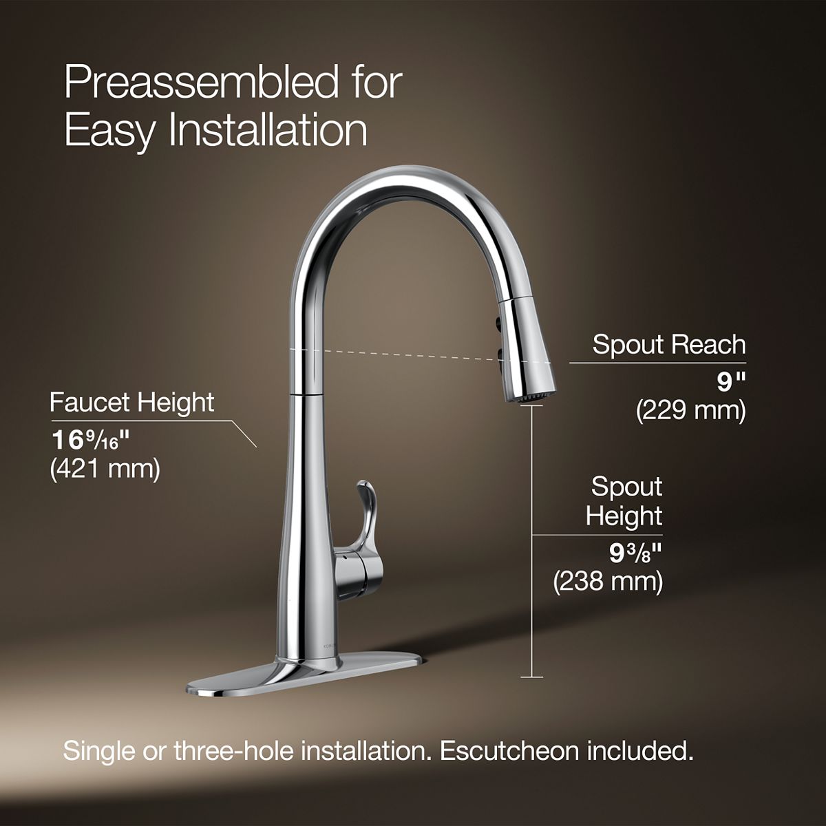 Simplice® Touchless pull-down kitchen sink faucet with three-function sprayhead