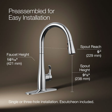 Simplice® Touchless pull-down kitchen sink faucet with three-function sprayhead